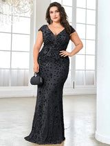 Women Plus Size Mermaid Sequin Formal Prom Dress