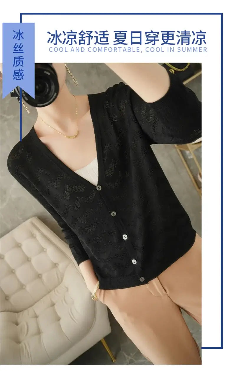 Women Knitted V-Neck Sun Protection Cardigan