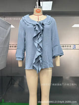 Women Ruffle Button Knit Cardigan