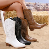 Women Mid Calf Boots Pointed Toe Fur Heels