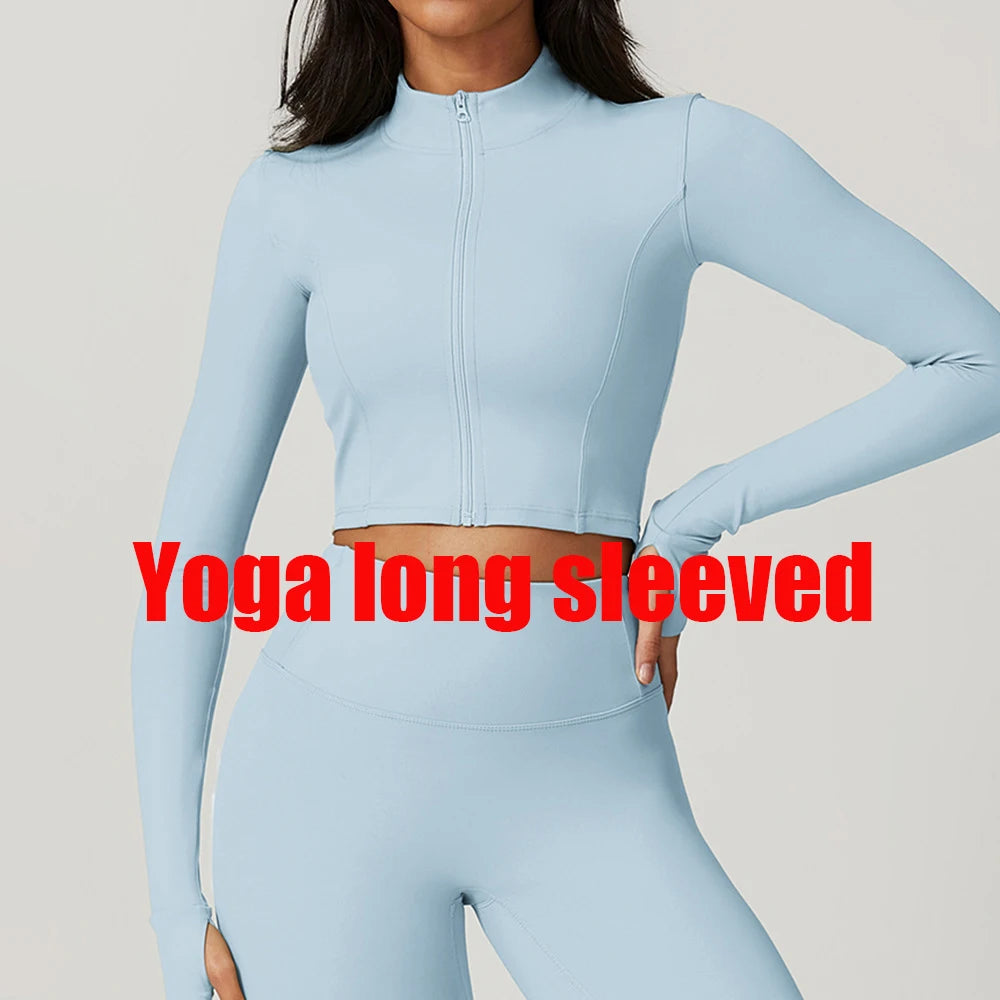 Women's Sexy Zip Long Sleeve Yoga Jacket – Workout Running Cycling Top