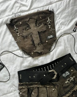 Women Cross Patch Denim Skirt Set