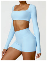 Women's Seamless Long Sleeve Yoga Crop Top – Quick-Dry Square Neck Gym Shirt