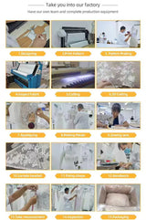 Factory production process images showcasing designing, cutting, sewing, and finishing of bridal garments.