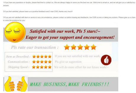Customer feedback request graphic with 5-star ratings and encouragement for support.