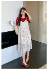 Floral two-piece maternity skirt with contrasting colors, perfect for summer style.