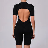 Women Sports Zipper Short Jumpsuit