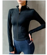 Women Zipper Yoga Running Jacket with Thumb Holes