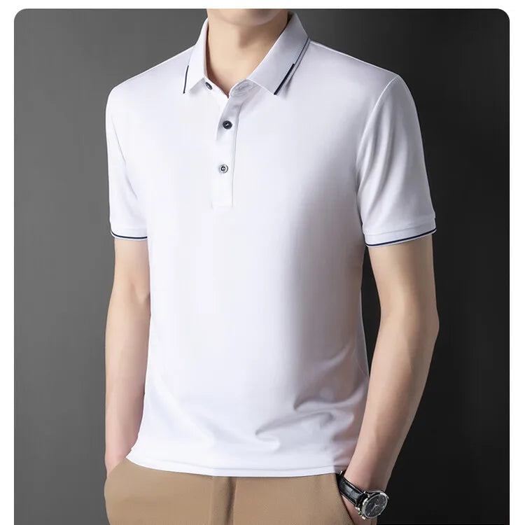 Men Luxury Silk Cotton Polo Shirt