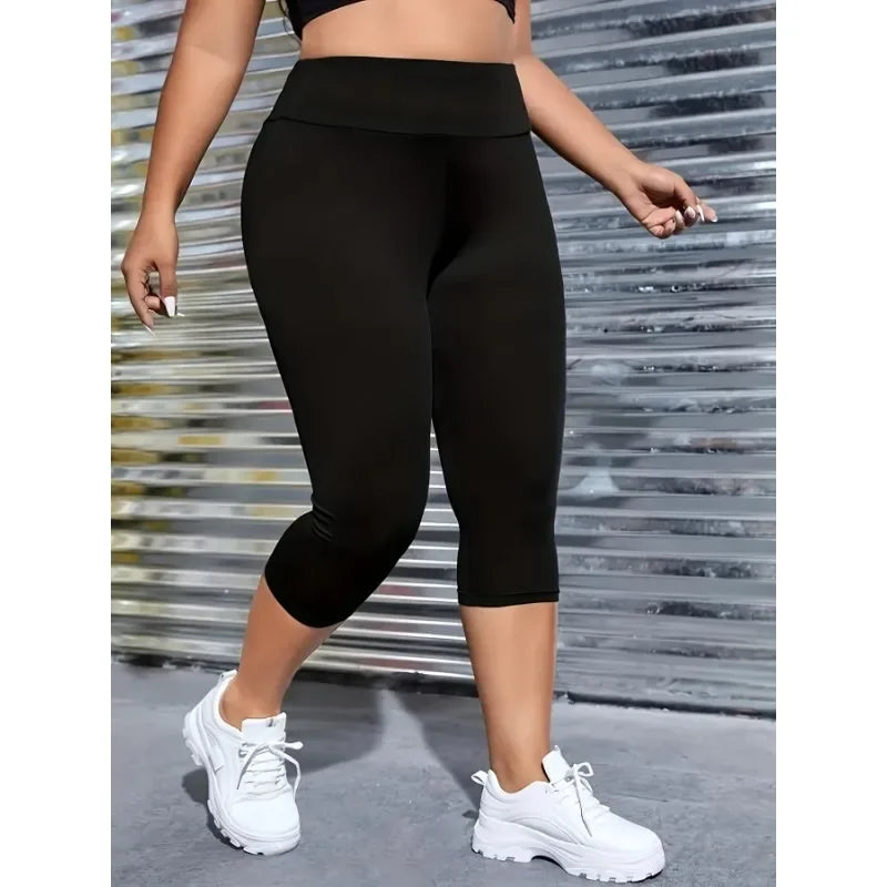 Women Solid High Waist Capri Leggings