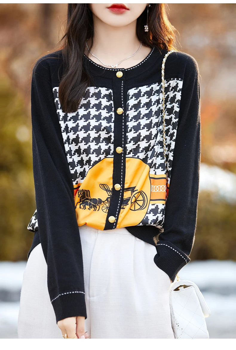 Women's Silk Print Wool Cardigan