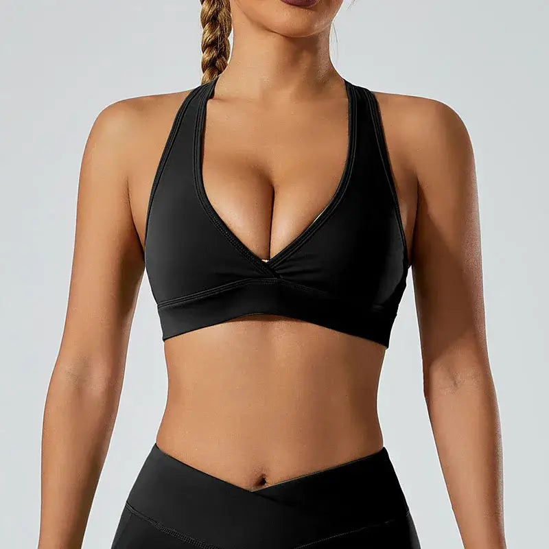 Women Deep V Hollow Back Sports Bra