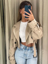 Vintage Cropped Belted Double Breasted Jacket