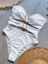 Women Metal Ring Bandeau Swimsuit