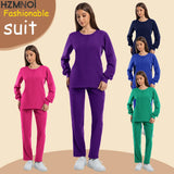 Jogging style women's long sleeve medical scrubs in various colors, breathable and anti-wrinkle fabric, ideal for healthcare settings.