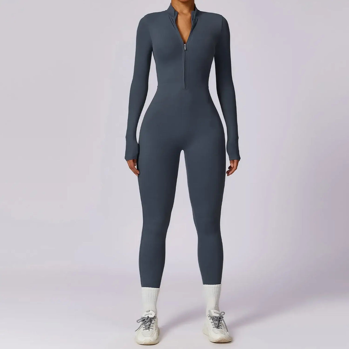 Women Fitness Zipper Long Sleeve Jumpsuit