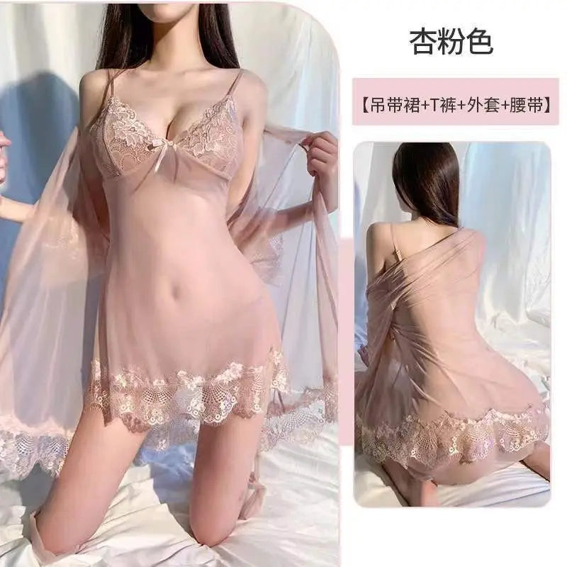 Women Mesh Lace Sleep Robe