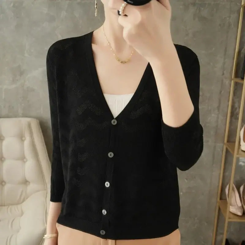 Women Knitted V-Neck Sun Protection Cardigan