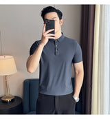 Men Ice Silk Polo Shirt Brown Top