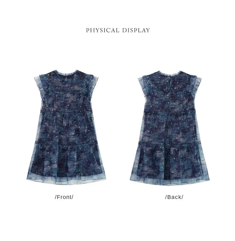 Front and back view of LOUIS YAO Sparkling Dress, a mini summer outfit with flounced edge detail.