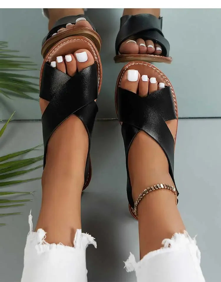 Women Soft Leather Flat Sandals Summer