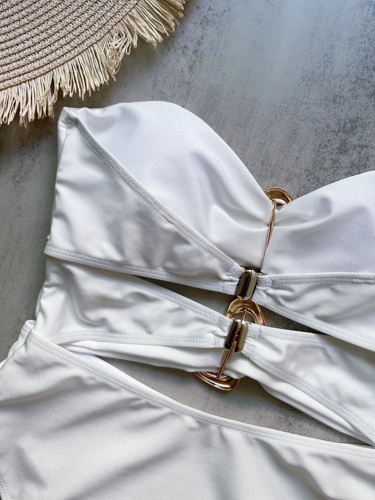 Women Metal Ring Bandeau Swimsuit