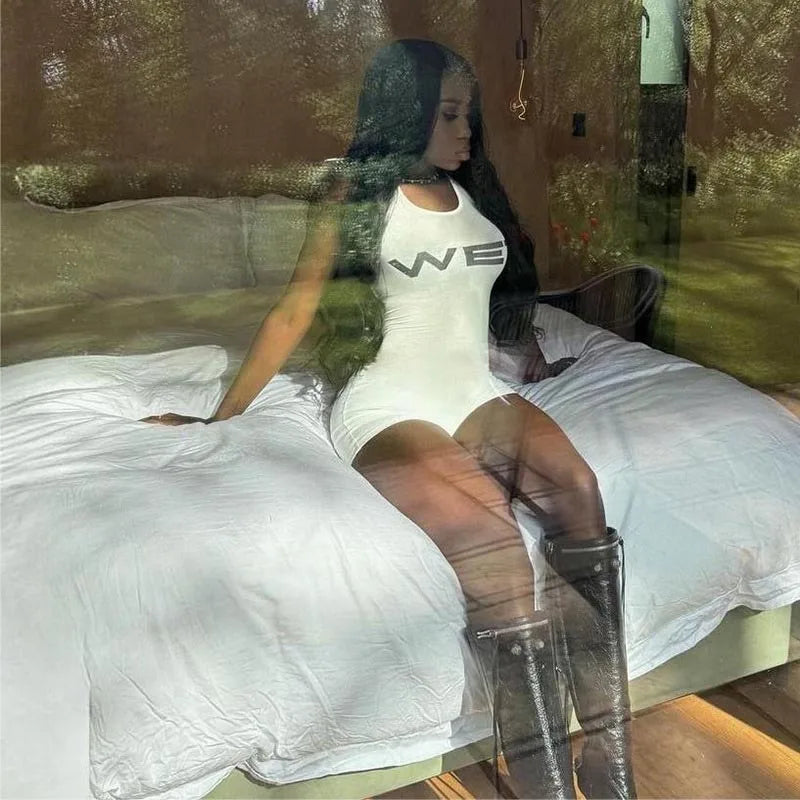 SportMuse™ – Letter Print Slim Sport Romper (Dynamic, Casual & Stretchy)