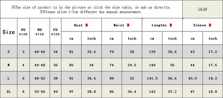 Size chart for Off Shoulder Mermaid Wedding Dress 564W, including measurements for bust, waist, lengths, and sleeve sizes.
