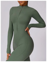 Women Fitness Zipper Long Sleeve Jumpsuit