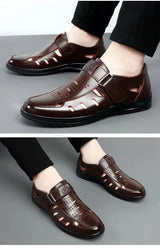 Men’s Summer Hollow Non-Slip Leather Sandals