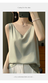 Ice Silk Satin V‑Neck Camisole Crop Top