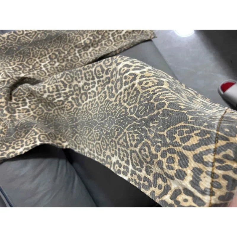 WildFur™ – Leopard Print High Waist Denim Trousers (Statement, Fierce & Urban)