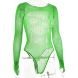 Women's Knitted Rhinestone Long Sleeve Bodysuit – Sexy Y2K Outfit