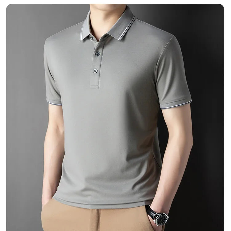 Men Luxury Silk Cotton Polo Shirt