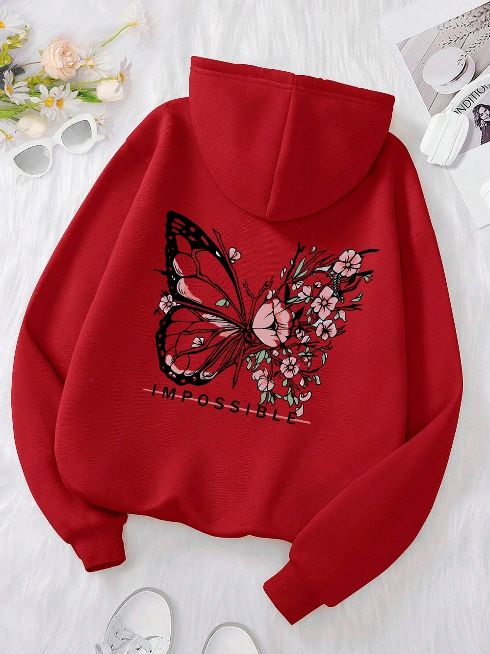 Rose Butterfly Graphic Hoodie
