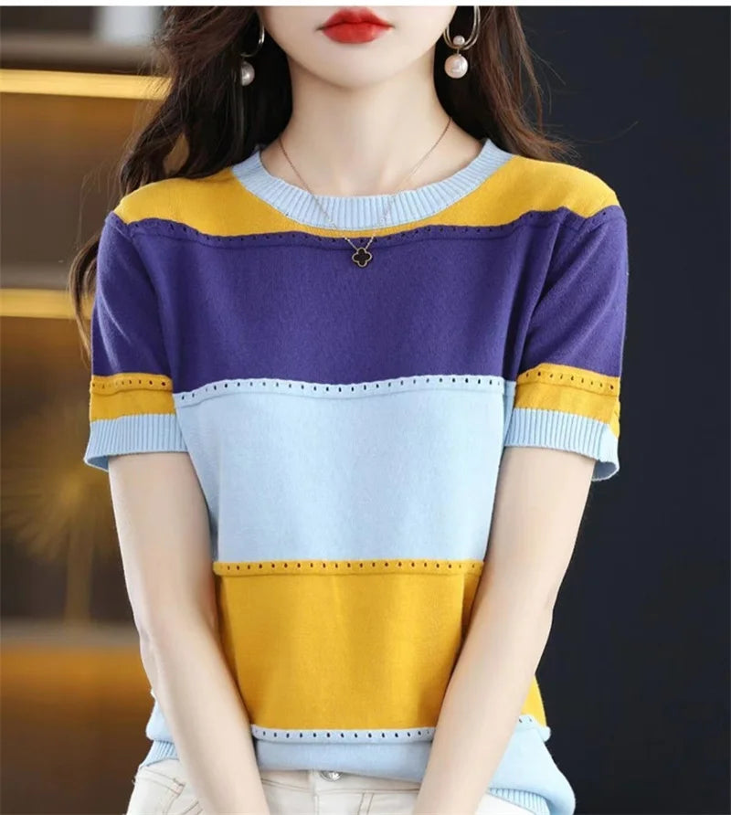 Women Ice Silk Knit T-Shirt