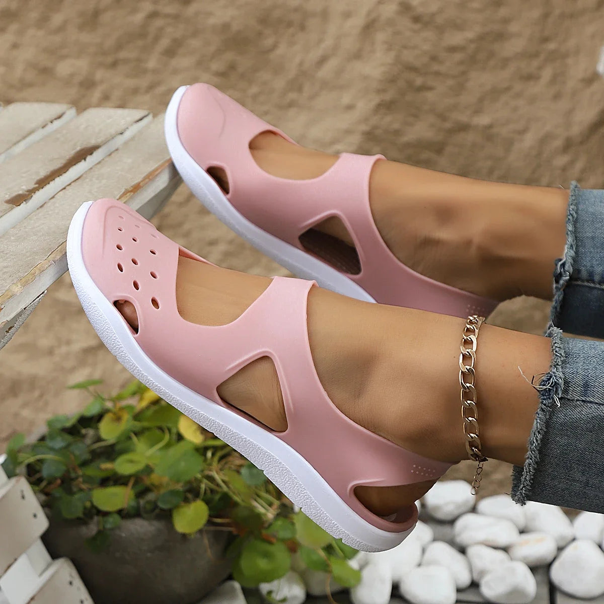 Women Plastic Flat Sandals Casual Espadrilles