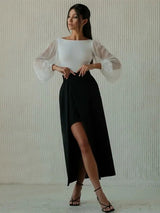 Women's Mesh Long Sleeve Bodysuit – Sexy Black White Bodycon Top