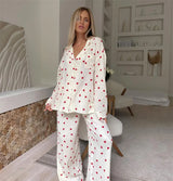 Women Cotton Pajama Set with Hearts