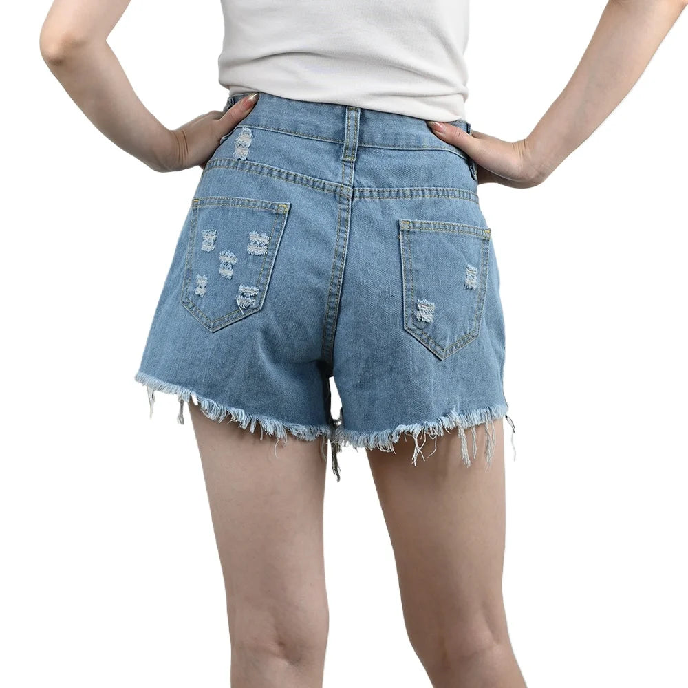 Summer Women's High-Waist Denim Shorts with Pockets