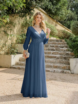 Women Elegant Evening Dress Long Sleeve A-Line Maxi
