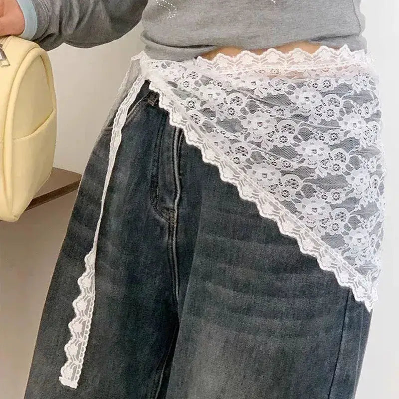Women Embroidered Lace Mini Apron Skirt