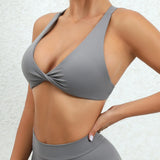 Women Twist Front Cross Back Sports Bra