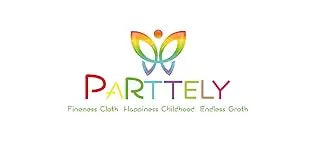 Parttely logo featuring colorful butterfly design with the text 'Fitness Cloth, Happiness, Childhood, Endless Growth'.