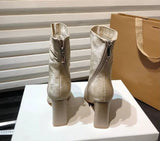 Women Mid Calf Boots Leather Cowboy Heels