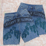 FlameShorts™ – Rhinestone Baggy Shorts (Y2K Flame Street Look)