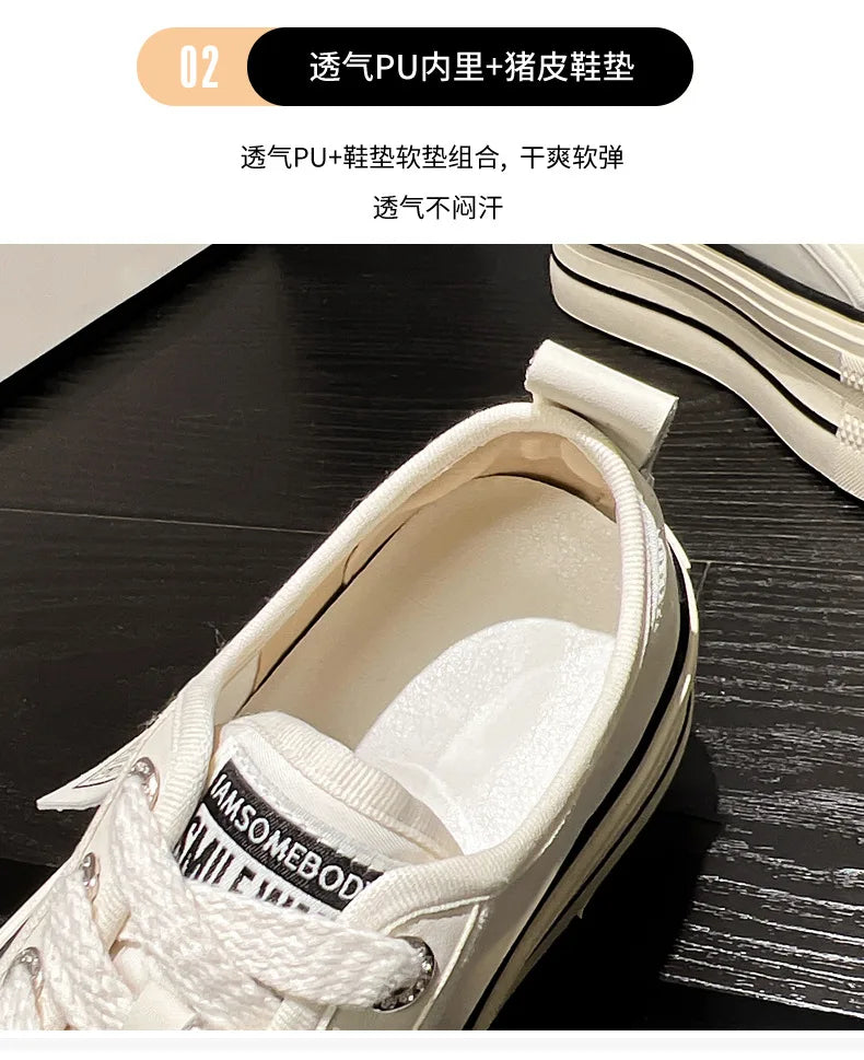Women Canvas Shoes Black White Platform Sneakers