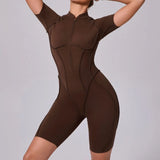 Women Sports Zipper Short Jumpsuit