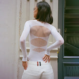 Women's Knitted Rhinestone Long Sleeve Bodysuit – Sexy Y2K Outfit