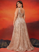 Women Plus Size V-Back Sequin Evening Cocktail Dress